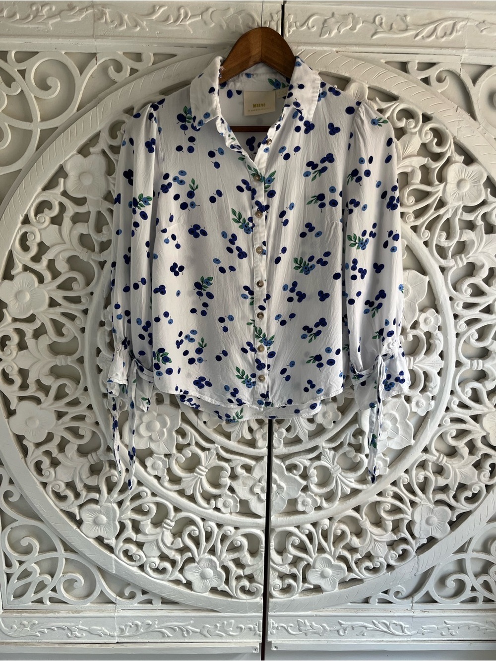 Maeve Anthropologie Blueberry Print Button Front Blouse Size 6 Blue White